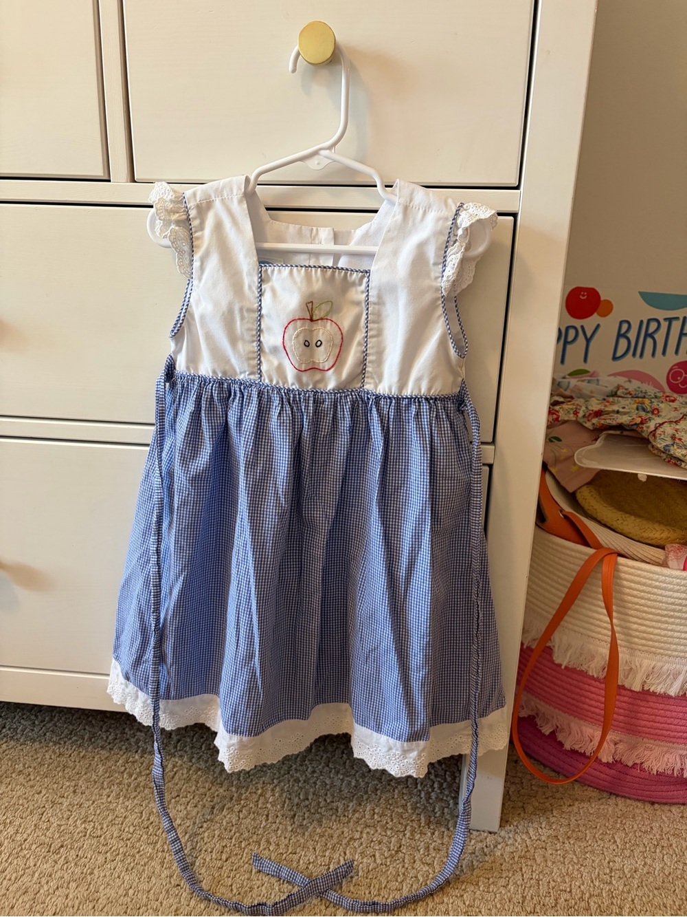 Krewe. Girl’s Apple Embroidered Tie Back Dress 3T